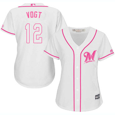 Brewers #12 Stephen Vogt White Pink Fashion Women's Stitched MLB Jersey
