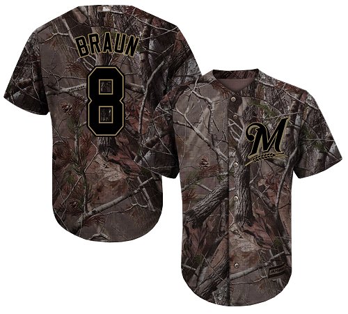 Brewers #8 Ryan Braun Camo Realtree Collection Cool Base Stitched Youth Baseball Jersey