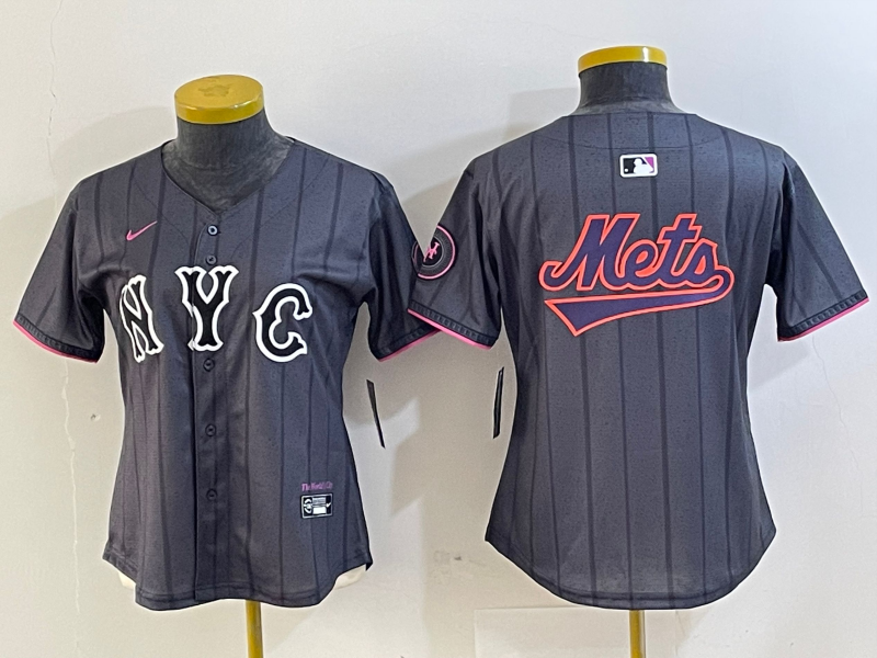 Women's New York Mets Team Big Logo Graphite 2024 City Connect Limited Stitched Baseball Jersey(Run Small) 2