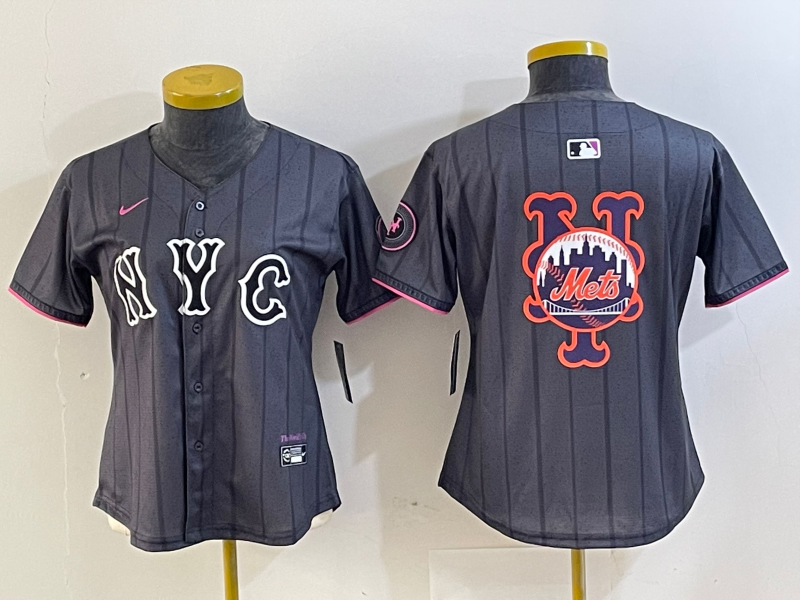 Women's New York Mets Team Big Logo Graphite 2024 City Connect Limited Stitched Baseball Jersey(Run Small)1