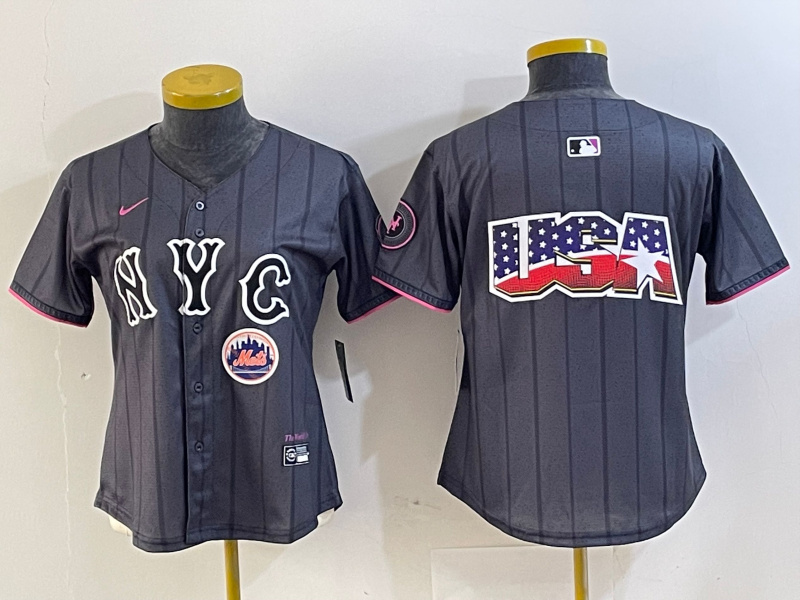 Women's New York Mets Team Big Logo Graphite 2024 City Connect Limited Stitched Baseball Jersey 13