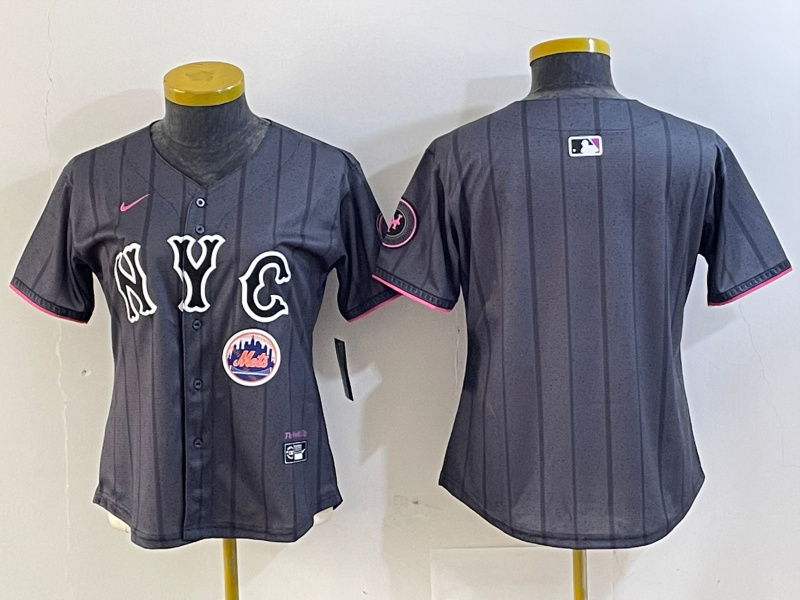 Women's New York Mets Team Big Logo Graphite 2024 City Connect Limited Stitched Baseball Jersey 11