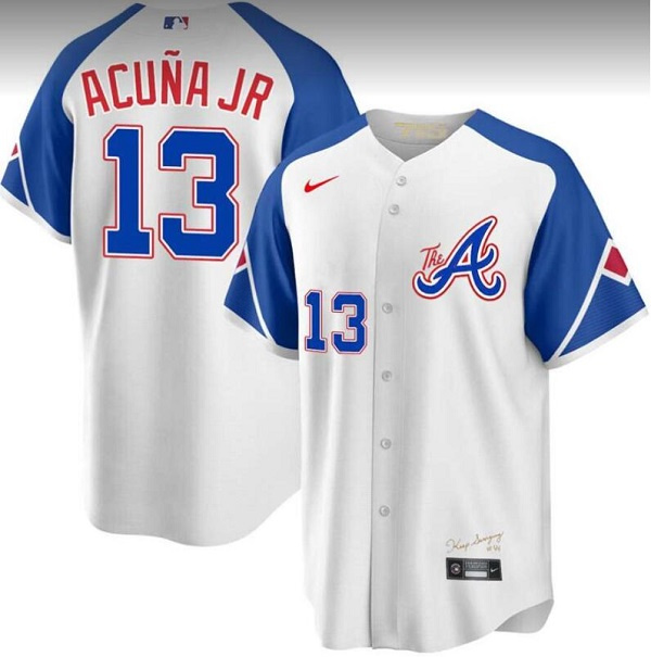 Youth Atlanta Braves #13 Ronald Acu?a Jr. White 2023 City Connect With Patch Stitched Baseball Jersey