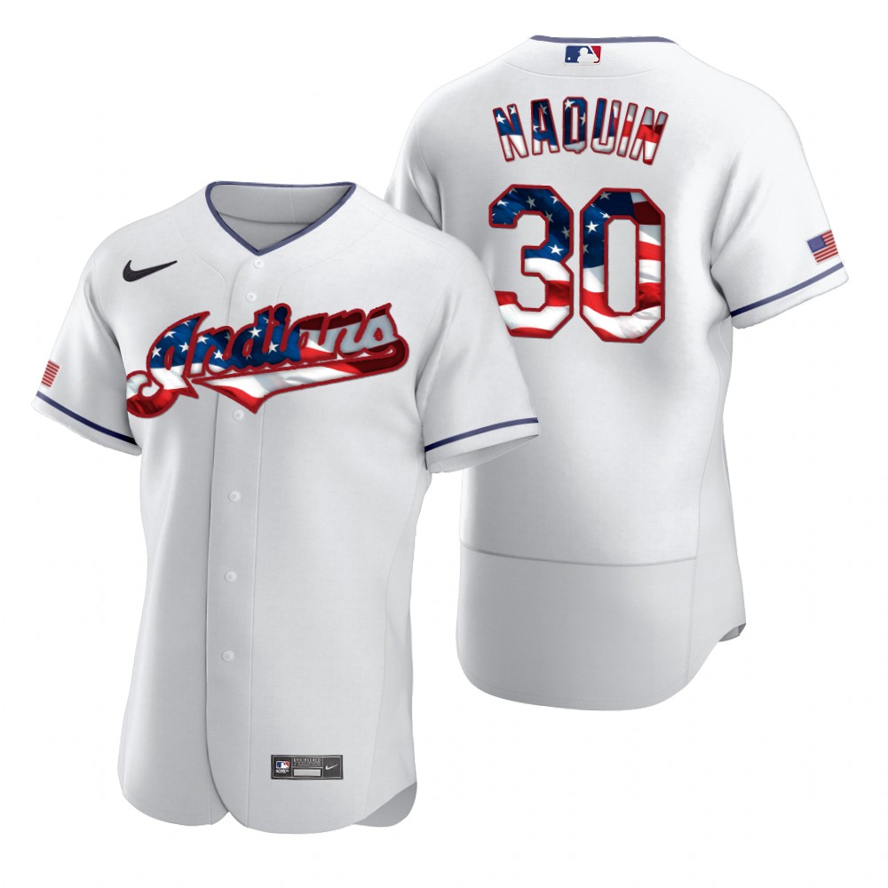 Cleveland Indians #30 Tyler Naquin Men's Nike White Fluttering USA Flag Limited Edition Authentic MLB Jersey