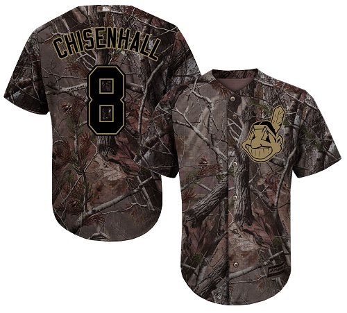 Indians #8 Lonnie Chisenhall Camo Realtree Collection Cool Base Stitched Baseball Jersey