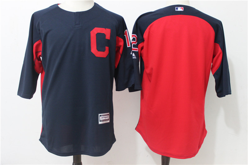 Indians 12 Francisco Lindor Navy Red Authentic Collection On-Field 3 4 Sleeve Batting Practice Jersey