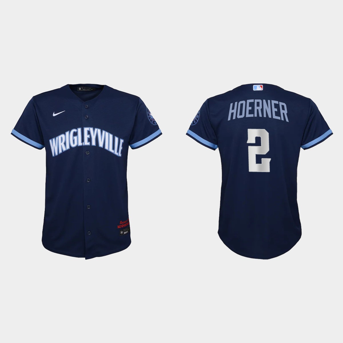 Chicago Cubs #2 Nico Hoerner Youth Nike 2021 City Connect Navy MLB Jersey