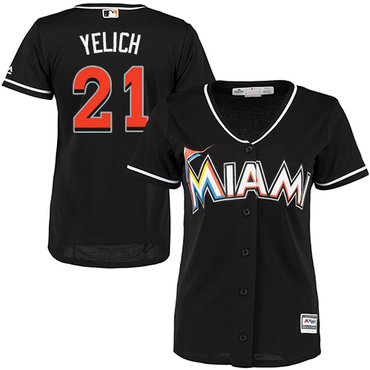 Marlins #21 Christian Yelich Black Alternate Women's Stitched MLB Jersey