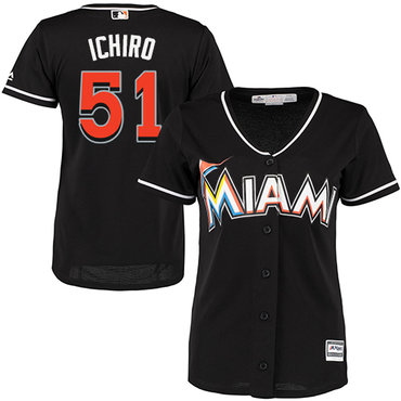 Marlins #51 Ichiro Suzuki Black Alternate Women's Stitched MLB Jersey
