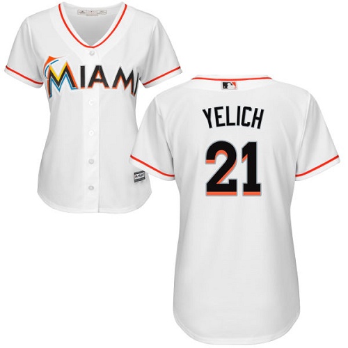 Marlins #21 Christian Yelich White Home Women's Stitched MLB Jersey