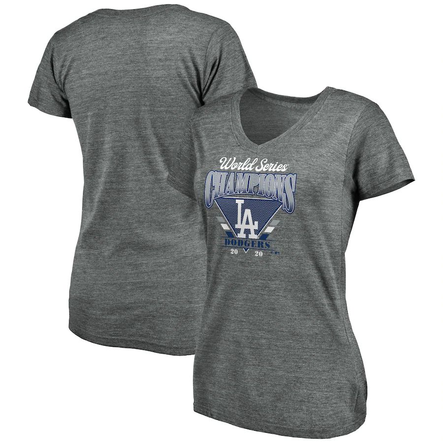 Los Angeles Dodgers Women's 2020 World Series Champions Complete Game Tri-Blend V-Neck T-Shirt Heather Gray