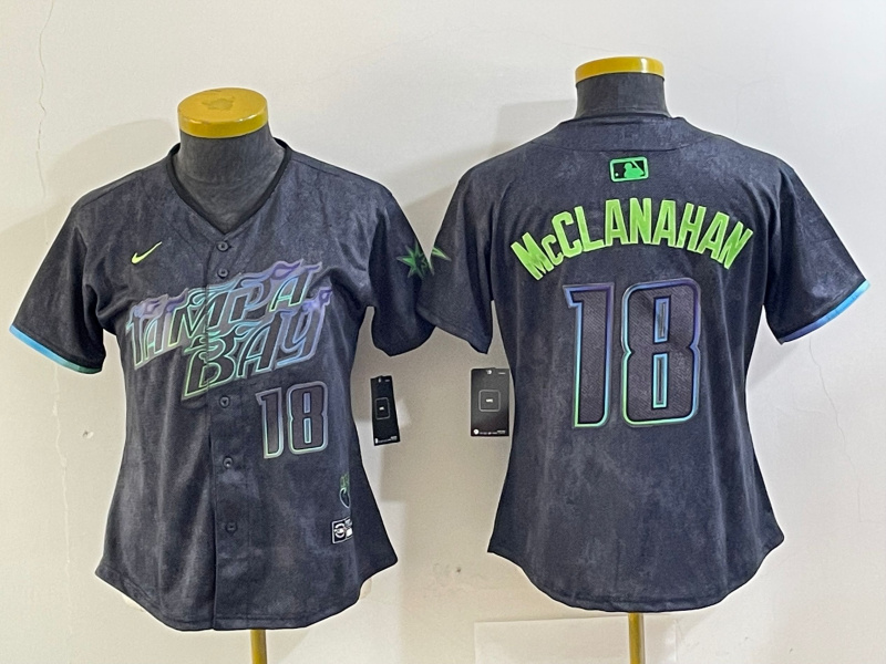 WomenTampa Bay Rays #18 Shane McClanahan Charcoal 2024 City Connect Limited Stitched Baseball Jersey 8
