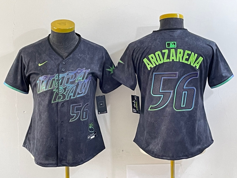 Women Tampa Bay Rays #56 Randy Arozarena Charcoal 2024 City Connect Limited Stitched Baseball Jersey 3