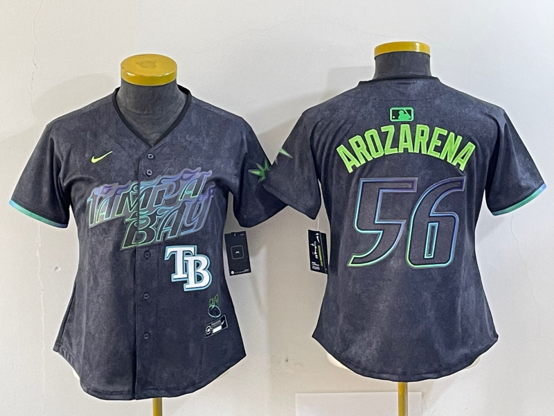 Women Tampa Bay Rays #56 Randy Arozarena Charcoal 2024 City Connect Limited Stitched Baseball Jersey 2
