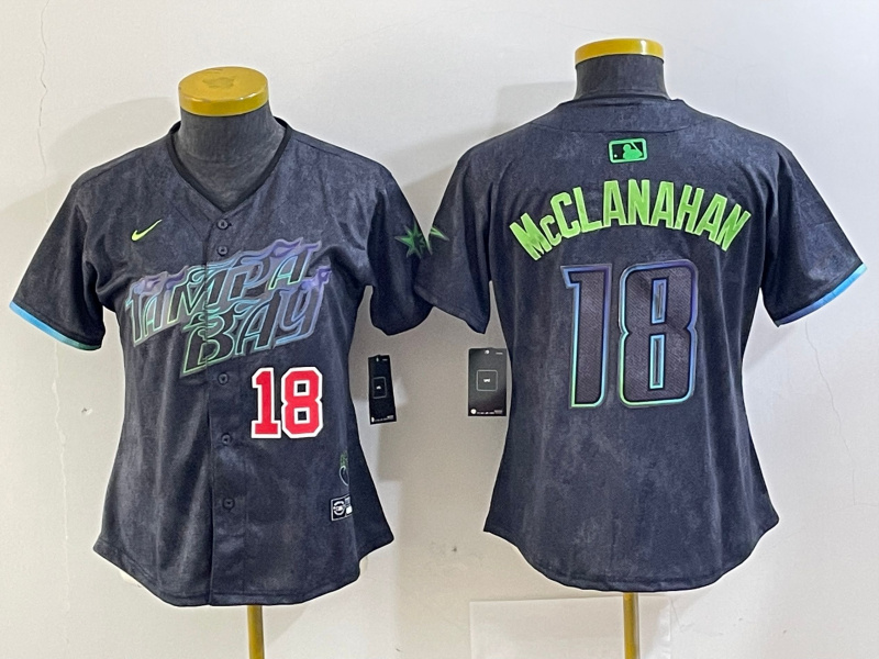 Women Tampa Bay Rays #18 Shane McClanahan Charcoal 2024 City Connect Limited Stitched Baseball Jersey