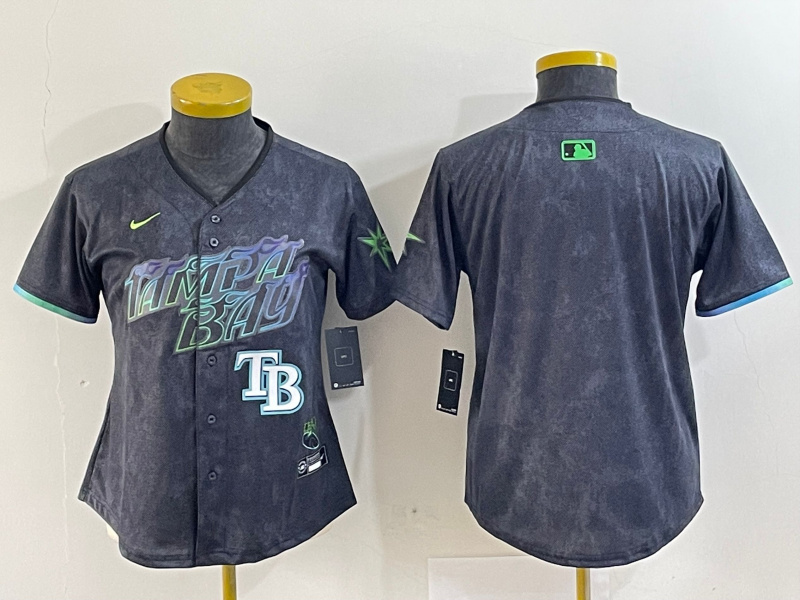 Women Tampa Bay Rays Team Big Logo Charcoal 2024 City Connect Limited Stitched Baseball JerseyS 3