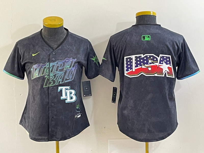 Women Tampa Bay Rays Team Big Logo Charcoal 2024 City Connect Limited Stitched Baseball JerseyS 2