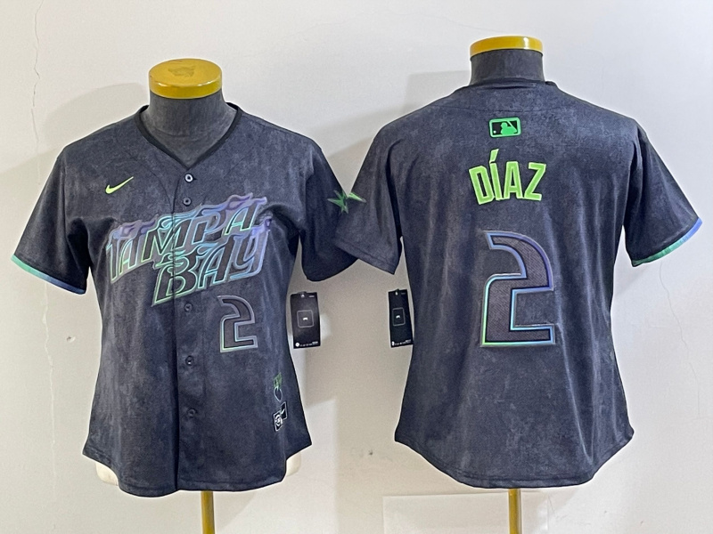 Women Tampa Bay Rays #2 Yandy Díaz Charcoal 2024 City Connect Limited Stitched Baseball Jersey 1