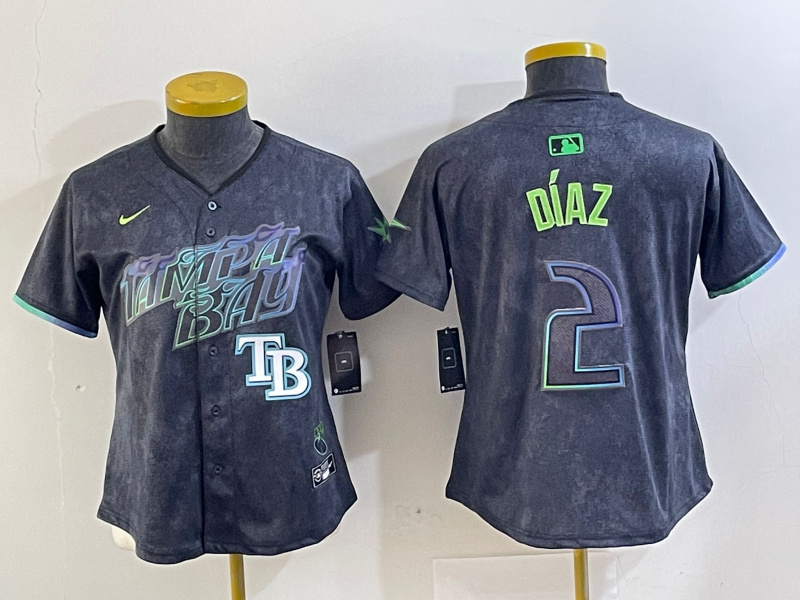 Women Tampa Bay Rays #2 Yandy Díaz Charcoal 2024 City Connect Limited Stitched Baseball Jersey 4