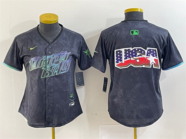 Women's Tampa Bay Rays Team Big Logo Charcoal 2024 City Connect Limited Stitched1