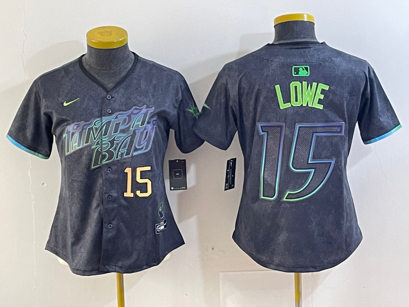 Women's Tampa Bay Rays #15 Josh Lowe Charcoal 2024 City Connect Limited Stitched Baseball Jersey(Run Small) 1
