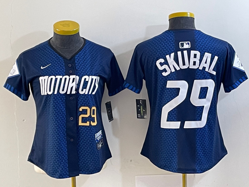 Women's Detroit Tigers #29 Tarik Skubal 2024 Navy City Connect Cool Base Limited Stitched Baseball Jersey(Run Small) 1