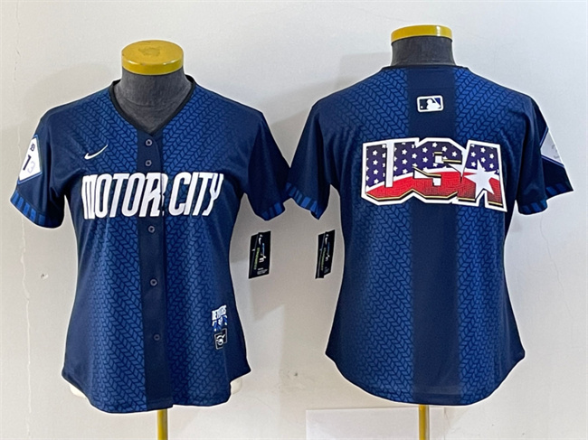 Women's Detroit Tigers Team Big Logo 2024 Navy City Connect Cool Base Limited Stitched Baseball Jersey(Run Small) 001