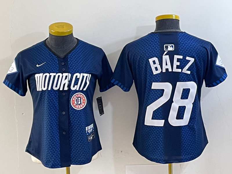 Women's Detroit Tigers #28 Javier Báez 2024 Navy City Connect Cool Base Limited Stitched Baseball Jersey(Run Small) 3