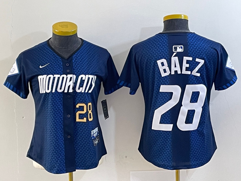 Women's Detroit Tigers #28 Javier Báez 2024 Navy City Connect Cool Base Limited Stitched Baseball Jersey(Run Small) 1