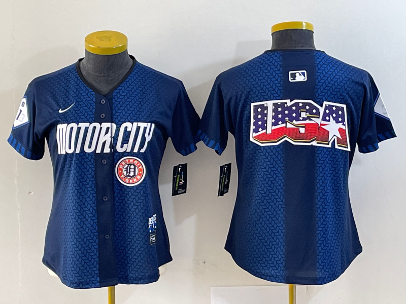 Women's Detroit Tigers Team Big Logo 2024 Navy City Connect Cool Base Limited Stitched Baseball Jersey(Run Small) 3