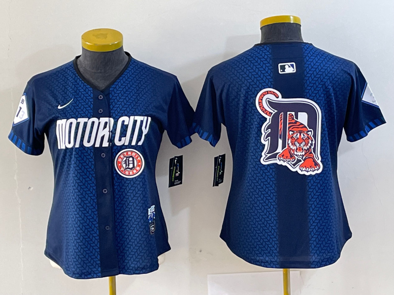 Women's Detroit Tigers Team Big Logo 2024 Navy City Connect Cool Base Limited Stitched Baseball Jersey(Run Small) 1