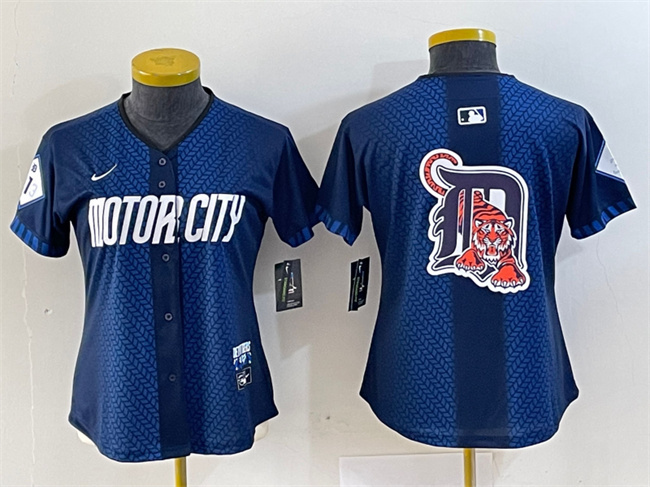 Women's Detroit Tigers Team Big Logo 2024 Navy City Connect Cool Base Limited Stitched Baseball Jersey(Run Small)