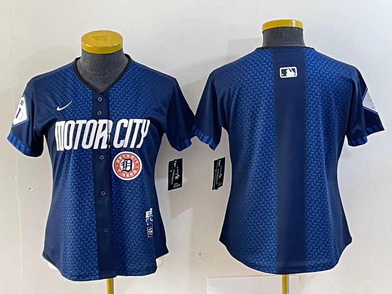 Women's Detroit Tigers Blank 2024 Navy City Connect Cool Base Limited Stitched Baseball Jersey(Run Small) 2