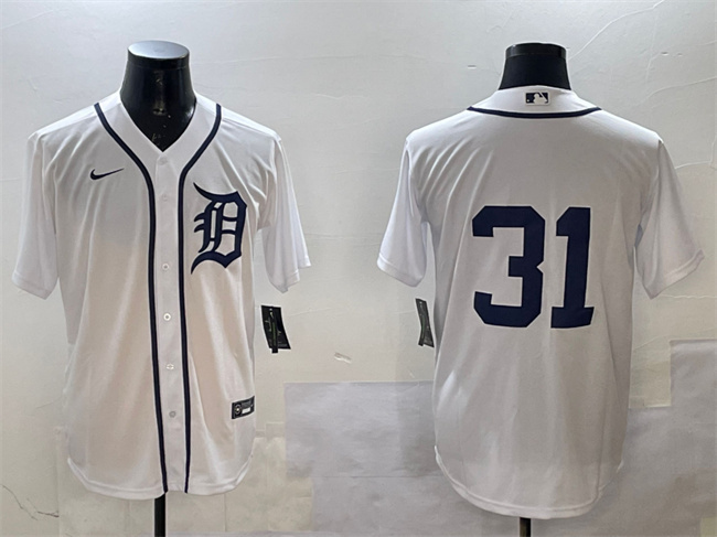 Men's Detroit Tigers #31 Riley Greene White Cool Base Stitched Baseball Jersey