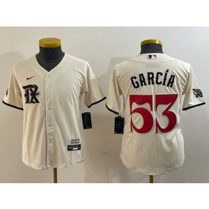 Women MLB Rangers 53 Adolis García Cream Nike Cool Base Women Jersey