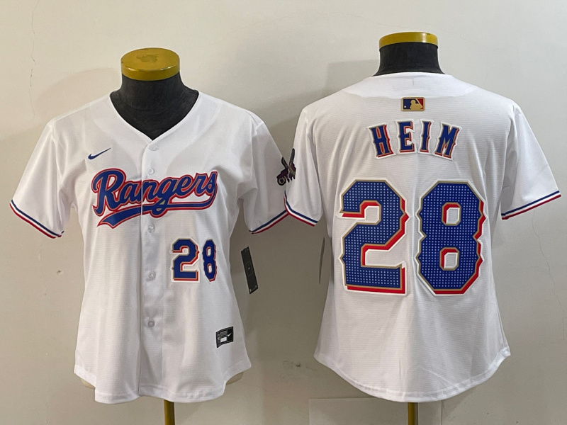 Women Texas Rangers #28 Jonah Heim White Gold Cool Base Stitched Baseball Jersey