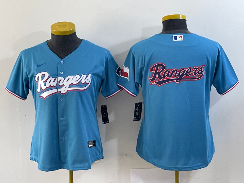 Women's Texas Rangers Blue Team Big Logo With Patch Stitched Baseball Jersey(Run Small) 4