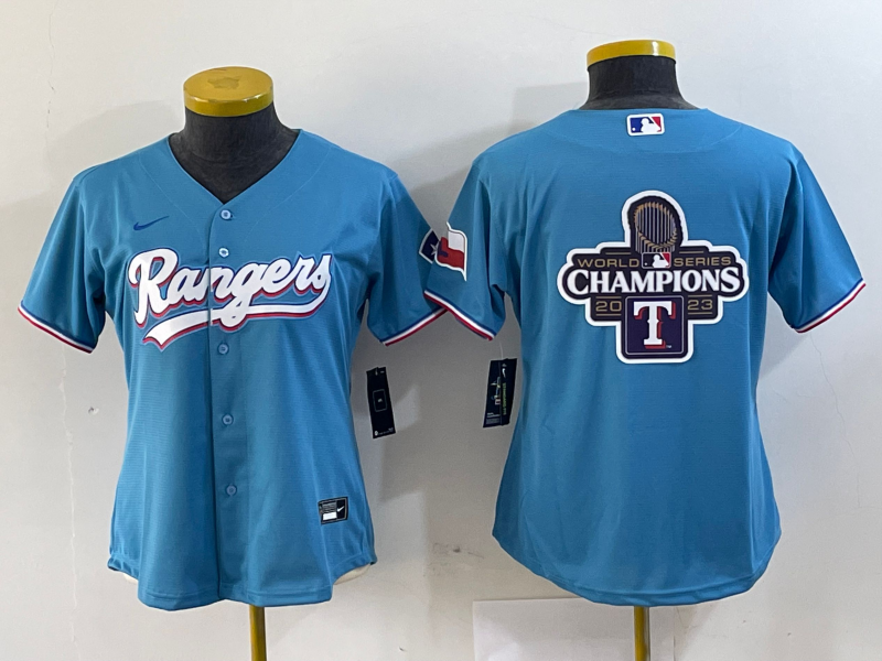 Women's Texas Rangers Blue Team Big Logo With Patch Stitched Baseball Jersey(Run Small) 2