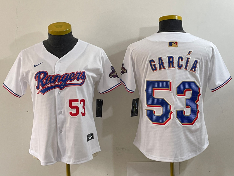 Women's Texas Rangers #53 Adolis Garcia White Gold Stitched Baseball Jersey(Run Small) 1