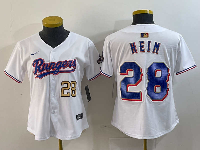 WomenTexas Rangers #28 Jonah Heim White Gold Cool Base Stitched Baseball Jersey