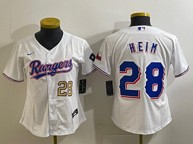 Women Texas Rangers #28 Jonah Heim White With Patch Stitched Baseball Jersey 2