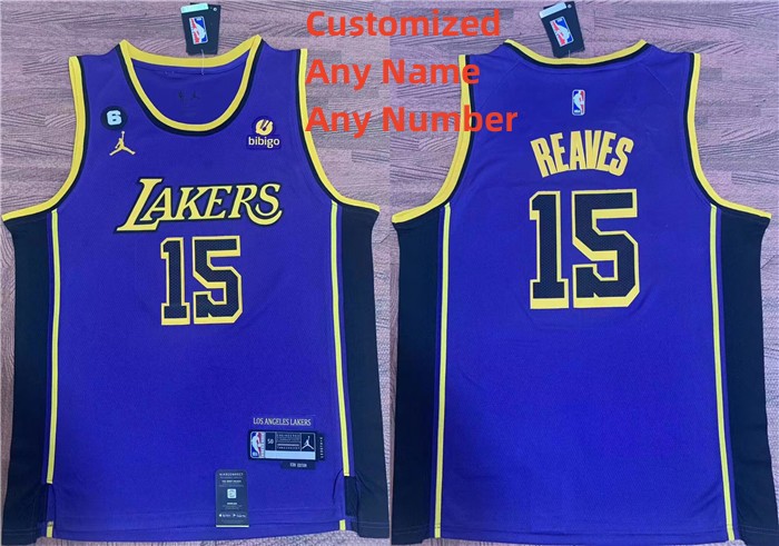 Men's Customized Los Angeles Lakers Purple With NO.6 Patch Stitched Basketball Jersey