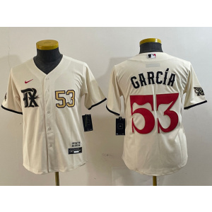 Youth MLB Rangers 53 Adolis García Cream Nike Cool Base Youth Jersey
