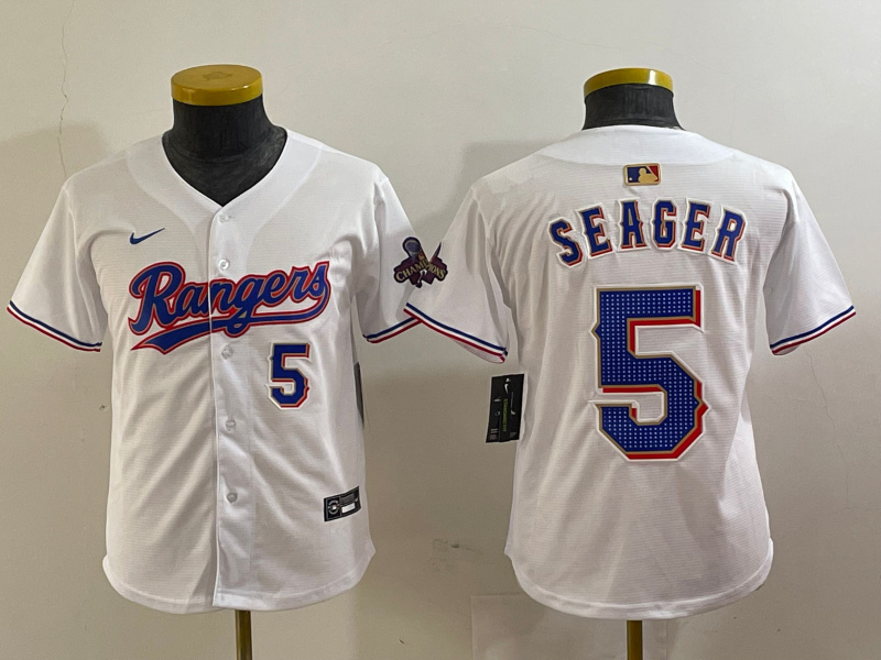 Youth Texas Rangers #5 Corey Seager White Gold Stitched Baseball Jersey(Run Small) 5