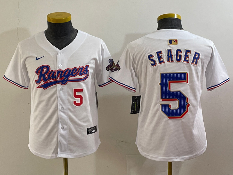 Youth Texas Rangers #5 Corey Seager White Gold Stitched Baseball Jersey(Run Small) 2