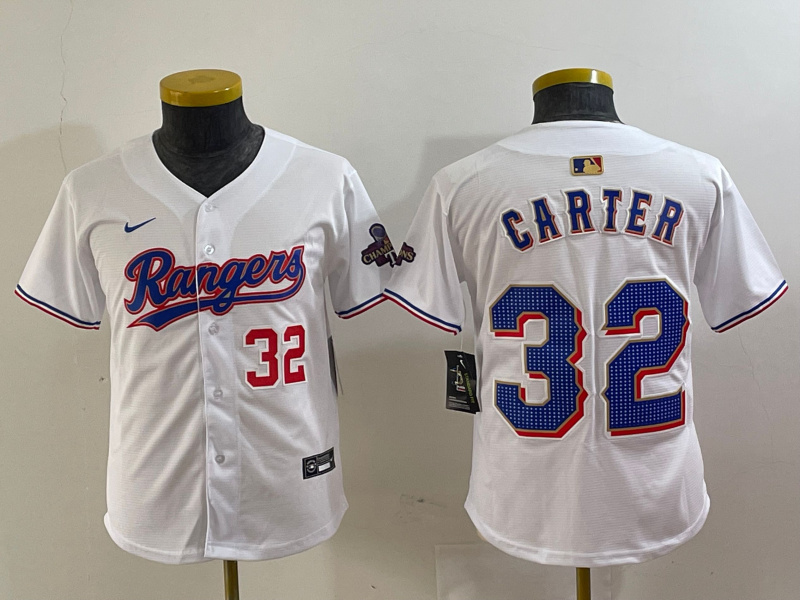Youth Texas Rangers #32 Evan Carter White Gold Stitched Baseball Jersey(Run Small) 5