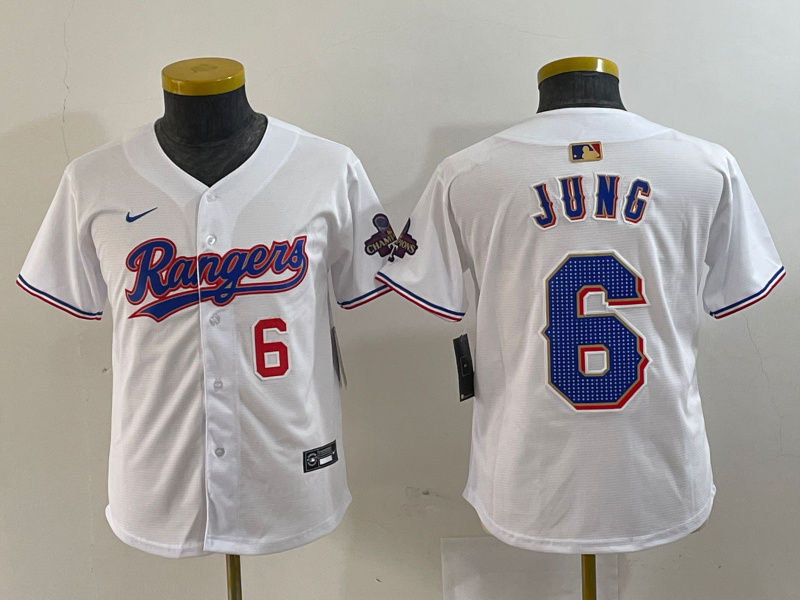 Youth Texas Rangers #6 Josh Jung White Gold Stitched Baseball Jersey 5
