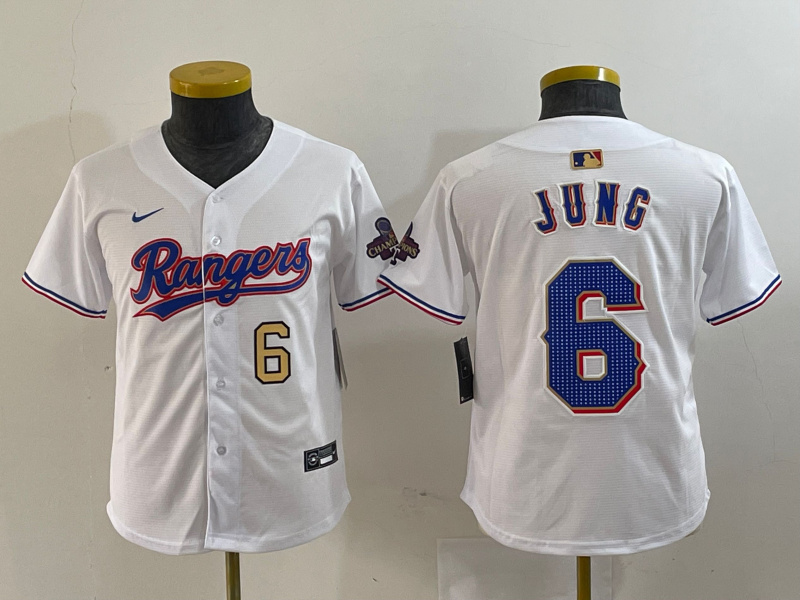 Youth Texas Rangers #6 Josh Jung White Gold Stitched Baseball Jersey 1