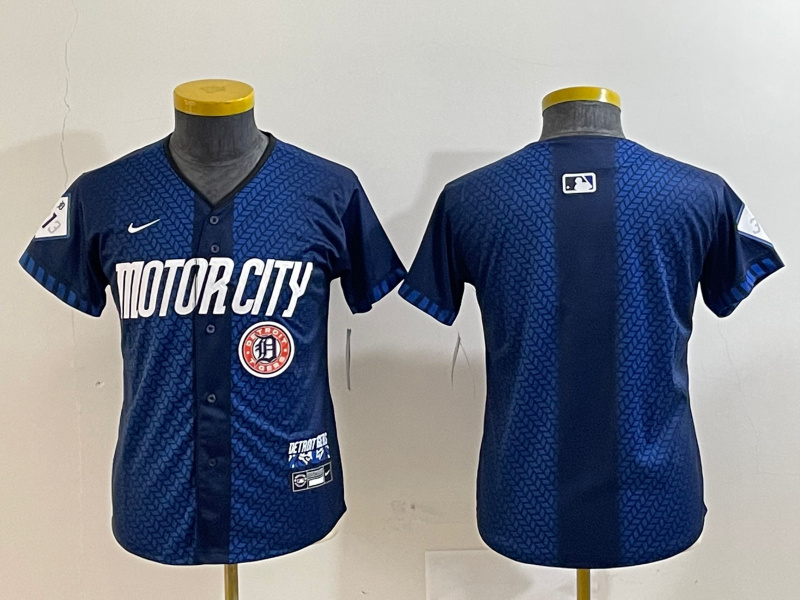 Youth Detroit Tigers Team Big Logo 2024 Navy City Connect Cool Base Limited Stitched jerseys 9