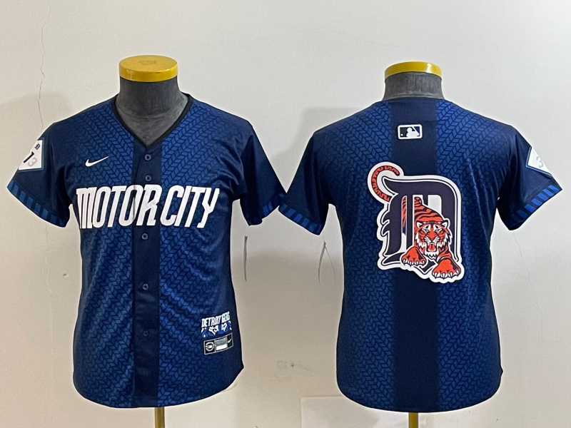 Youth Detroit Tigers Team Big Logo 2024 Navy City Connect Cool Base Limited Stitched jerseys 4